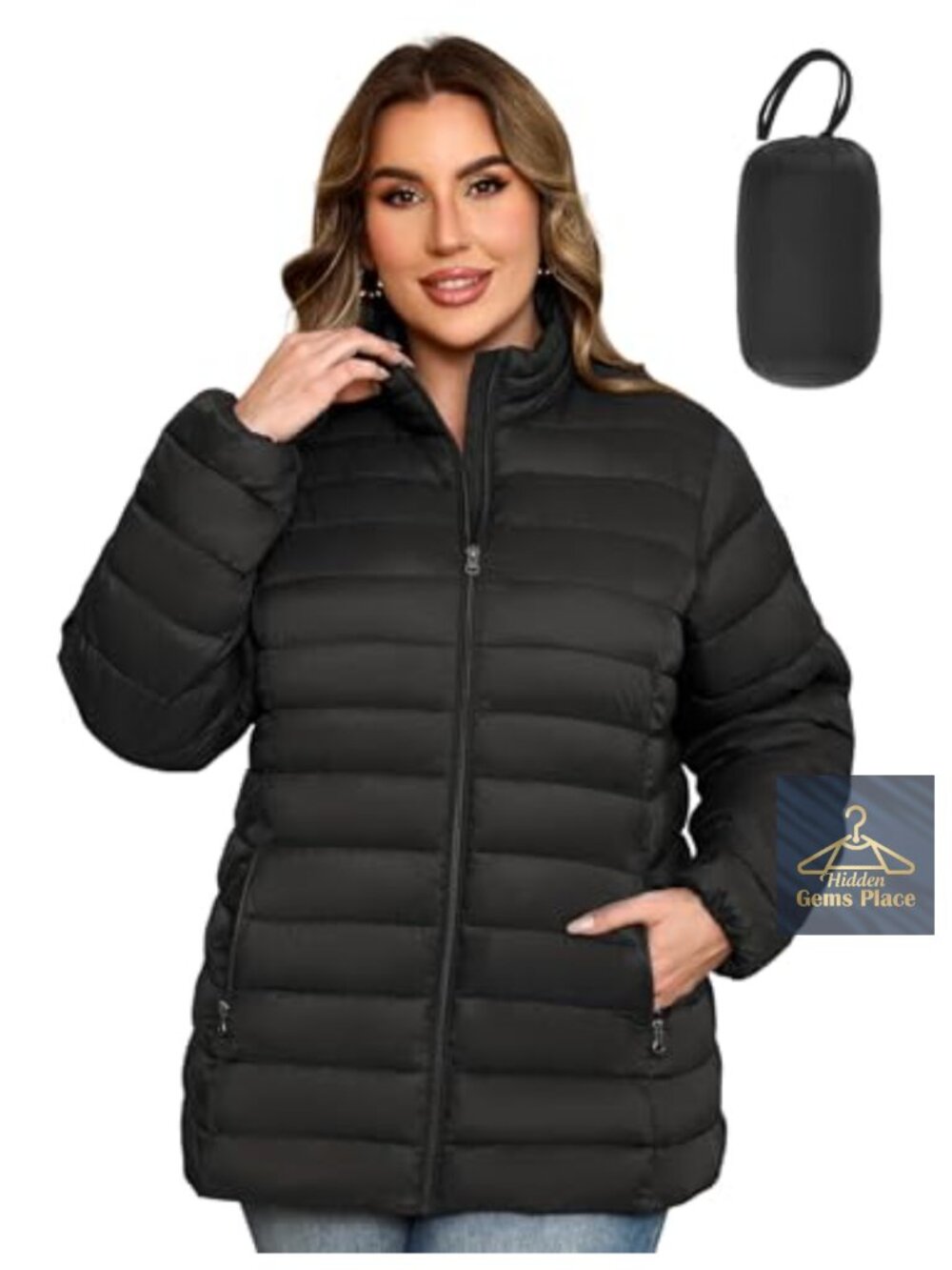 Plus Size Packable Puffer Jacket Lightweight Warm Quilted Winter Coat
